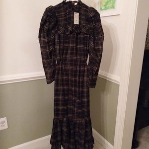 MNG Plaid Tiered Black Dress